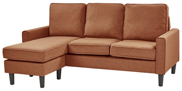 Pohovka zlatohnedá látková čalúnená 3 miestna s taburetom mid century modern obývacia izba