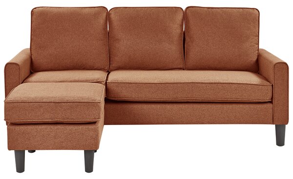 Pohovka zlatohnedá látková čalúnená 3 miestna s taburetom mid century modern obývacia izba