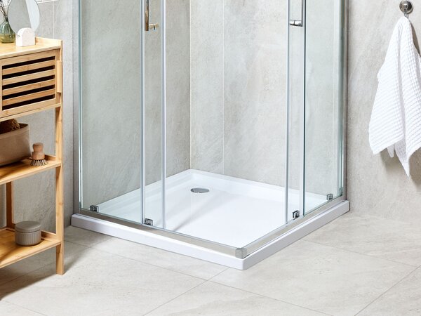 Sprchová vanička s odtokom biela akrylát ABS syntetický materiál 80 x 80 x 5 cm štvorcový tvar minimalistická kúpeľňa