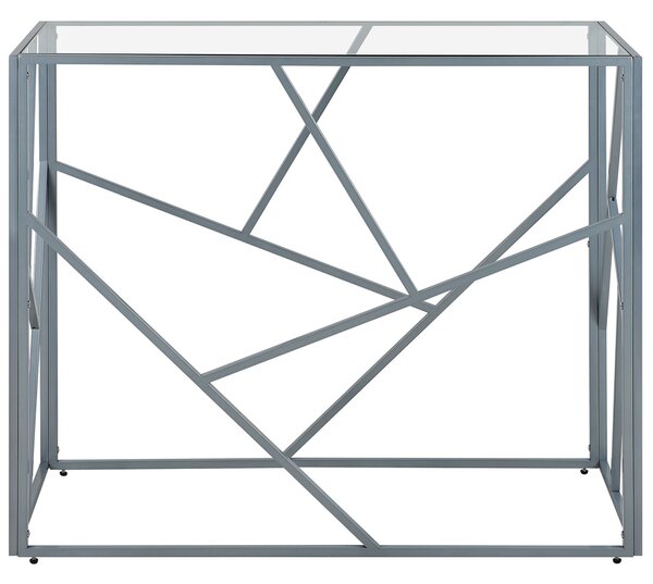 Konzolový stolík strieborný kovový rám sklenená vrchná doska 85 x 100 x 40 cm geometrický dizajn glamour štýl obývačka
