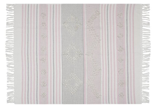 Deka ružová akryl bavlna 125 x 150 cm pásikavý vzor so strapcami prikrývka moderný boho štýl obývačka spálňa
