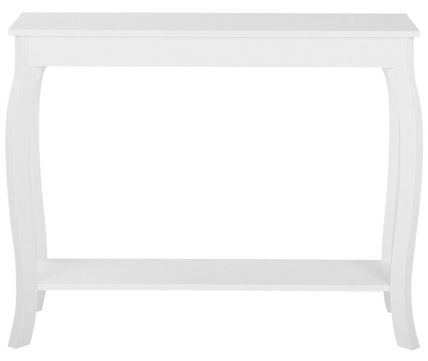 Konzolový stolík biely MDF drevotrieska 100 x 30 cm s policou klasický dizajn obývacia izba