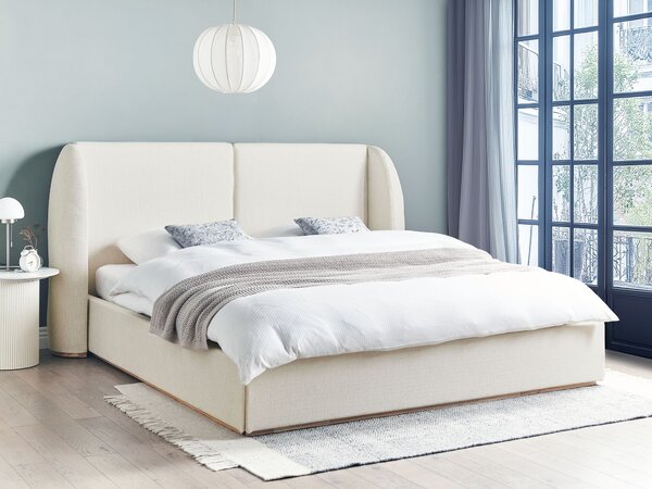 Posteľ s úložným priestorom krémová biela látkové čalúnenie polyester 180 x 200 cm s čelom moderný štýl spálňa