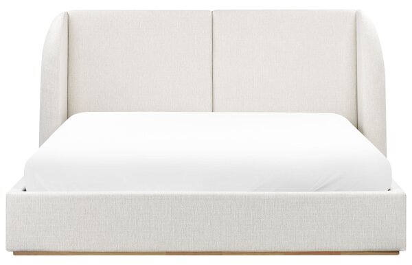 Posteľ s úložným priestorom krémová biela látkové čalúnenie polyester 180 x 200 cm s čelom moderný štýl spálňa