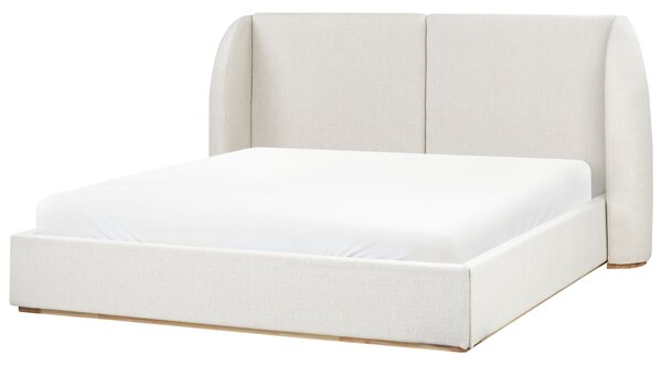Posteľ s úložným priestorom krémová biela látkové čalúnenie polyester 180 x 200 cm s čelom moderný štýl spálňa
