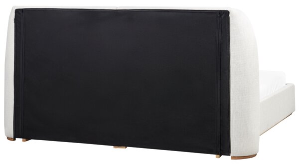 Posteľ s úložným priestorom krémová biela látkové čalúnenie polyester 180 x 200 cm s čelom moderný štýl spálňa