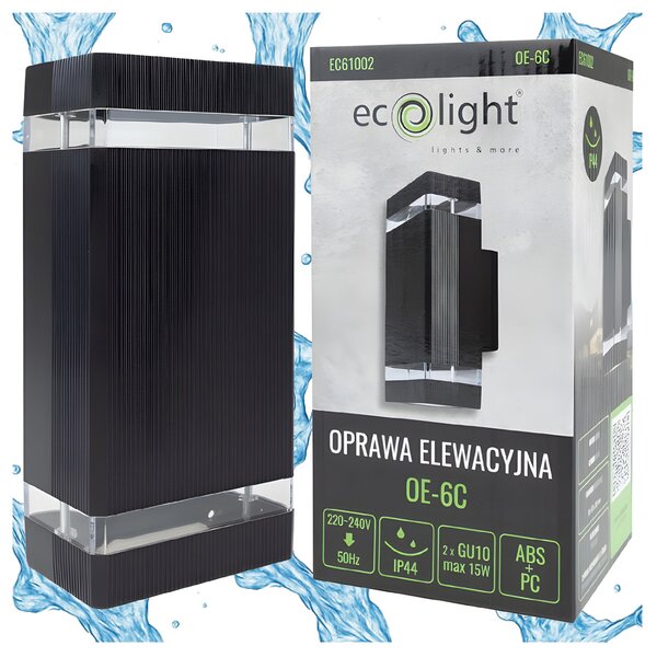 ECOLIGHT Vonkajšia nástenná lampa, záhradná fasádna lampa, vodeodolná, 2x GU10, čierna