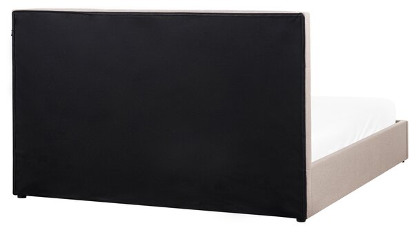 Posteľ s úložným priestorom sivobéžová látkové čalúnenie polyester 180 x 200 cm s čelom moderný štýl spálňa
