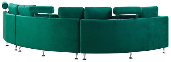 Pohovka tmavozelená zamatové čalúnenie polkruhový tvar 7-miestna s taburetom nastaviteľné opierky hlavy modulárna moderný štýl obývačka
