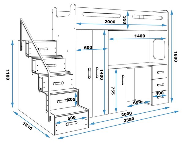 Detská poschodová posteľ MAX IV 80x200 cm - biela Ružová