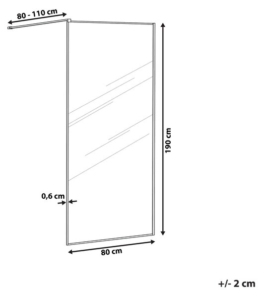 Sprchová zástena strieborná z tvrdeného skla 80 x 190 cm rám z nerezovej ocele bezdverový bezbariérový sprchovací kút moderný štýl kúpeľňa