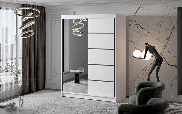 Veľká šatníková skriňa MILAN III 150 cm Biela - čierna