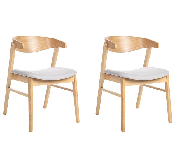 Sada 2 jedálenských stoličiek svetlohnedá sivá polyesterové čalúnenie nohy z kaučukového dreva retro tradičný štýl