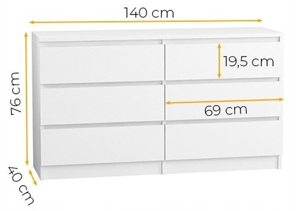Komoda 140/6 cm - biela
