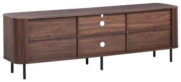 TV stolík tmavohnedý čierne nohy MDF kov retro štýl posuvné dvierka obývacia izba