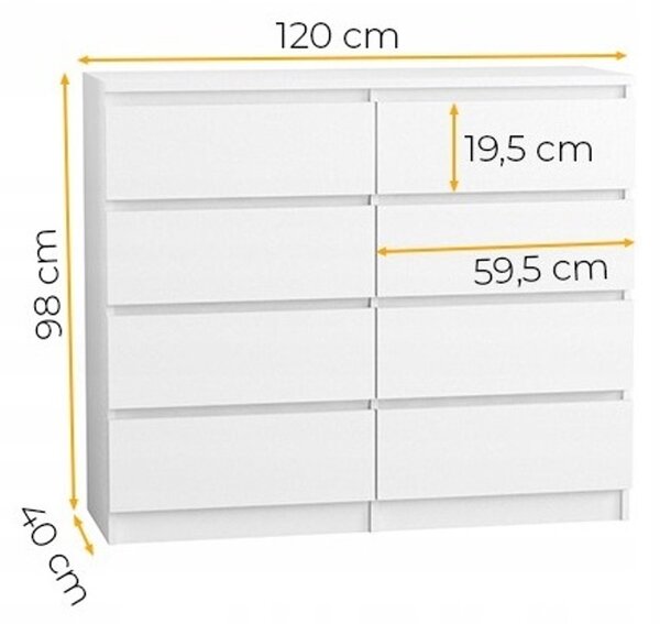 Komoda 120/8 cm - biela