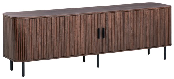 TV stolík tmavohnedý čierne nohy MDF kov retro štýl posuvné dvierka obývacia izba