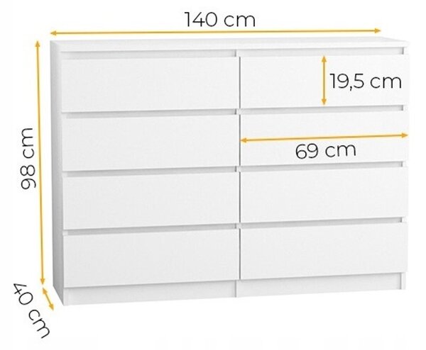 Komoda 140/8 cm - biela