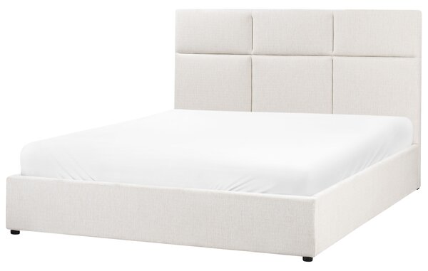 Posteľ s úložným priestorom krémová biela látkové čalúnenie polyester 160 x 200 cm s čelom moderný štýl spálňa