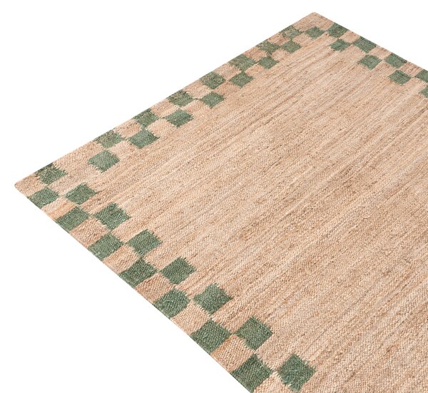 Koberec béžová zelená juta bavlna 160 x 230 cm obdĺžnikový pletený kockovaný okraj rustikálny štýl obývacia izba spálňa