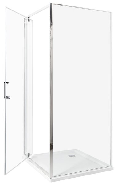 Sprchovací kút strieborný tvrdené sklo hliník 80 x 80 x 185 cm štvorcový tvar jednokrídlové dvere moderný dizajn kúpeľňa