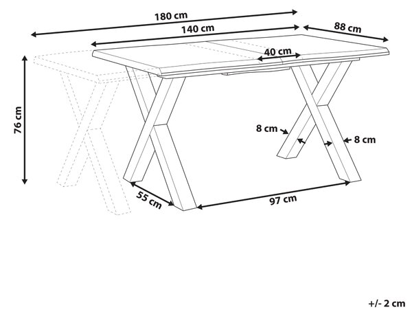 Jedálenský stôl svetlé drevo čierna MDF kov 140/180 x 90 cm rozkladací pre 6 osôb moderný rustikálny štýl kuchyňa jedáleň