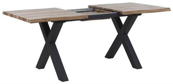Jedálenský stôl svetlé drevo čierna MDF kov 140/180 x 90 cm rozkladací pre 6 osôb moderný rustikálny štýl kuchyňa jedáleň