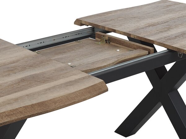 Jedálenský stôl svetlé drevo čierna MDF kov 140/180 x 90 cm rozkladací pre 6 osôb moderný rustikálny štýl kuchyňa jedáleň