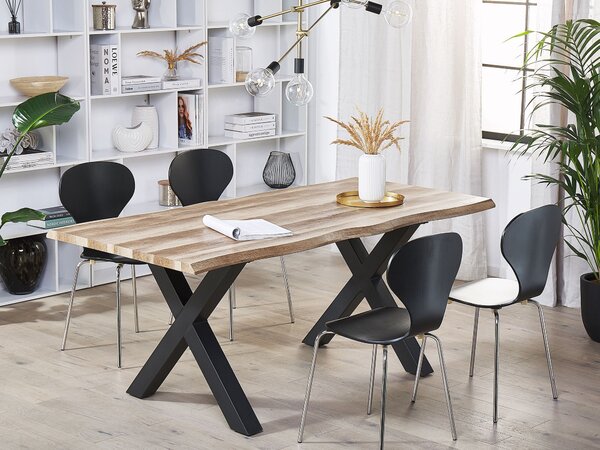 Jedálenský stôl svetlé drevo čierna MDF kov 140/180 x 90 cm rozkladací pre 6 osôb moderný rustikálny štýl kuchyňa jedáleň