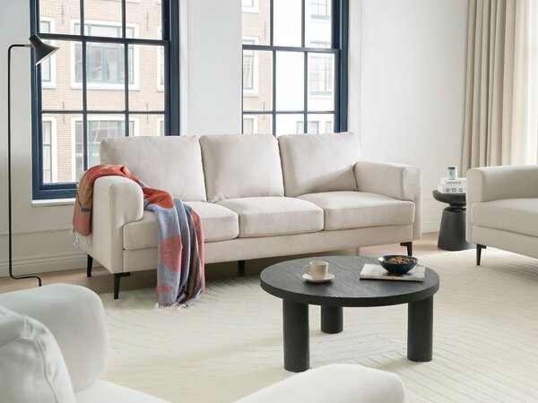 3-miestna pohovka svetlobéžové látkové čalúnenie železné nohy minimalistický štýl mid century modern
