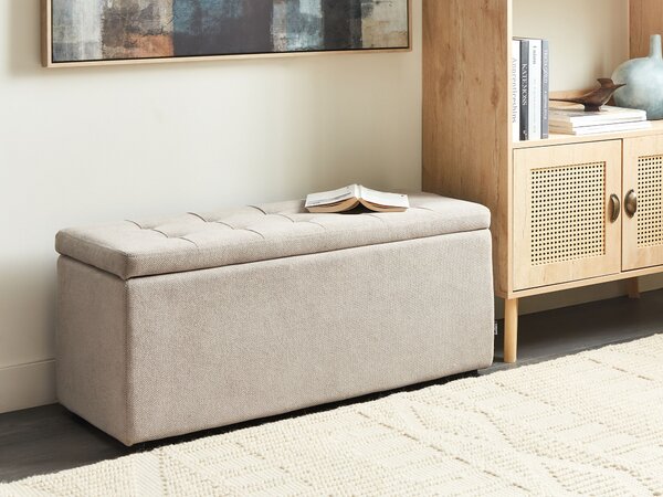 Taburet béžový 100 x 42 x 40 cm polyester čalúnená taburetka úložný priestor obývacia izba moderný štýl