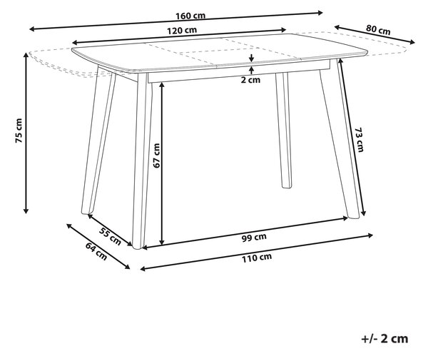 Jedálenský stôl biely drevené nohy 120 - 160 x 80 cm obdĺžnikový tvar rozkladací škandinávsky štýl kuchyňa jedáleň