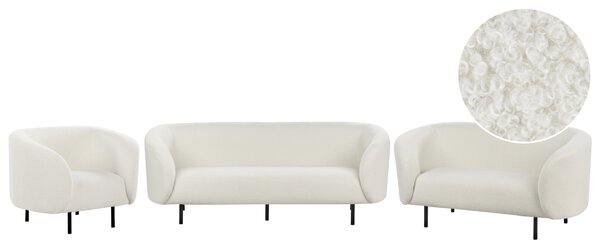 Sedacia súprava biela buklé čalúnenie čierne nohy zaoblené operadlo 6-miestna retro glamour art deco štýl