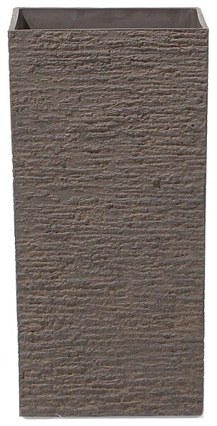 Vysoký tmavohnedý kvetináč 30 x 30 x 60 cm z kamennej zmesi hranatý črepník do interiéru a exteriéru