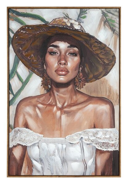 Dekorstudio Ručne maľovaný obraz na plátne s motívom ženy v klobúku I 60x90cm - svetlohnedý