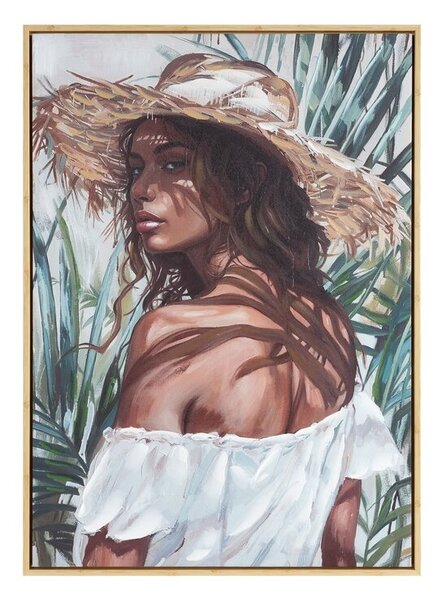 Dekorstudio Ručne maľovaný obraz na plátne s motívom ženy medzi palmami 50x70cm - svetlohnedý