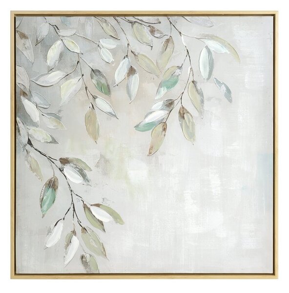 Dekorstudio Ručne maľovaný obraz na plátne s motívom zelených listov II 60x60cm - krémový