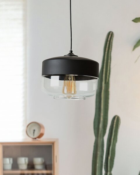 Závesná lampa čierna priehľadná sklenené tienidlo geometrický okrúhly tvar na strop moderný priemyselný štýl obývačka jedáleň
