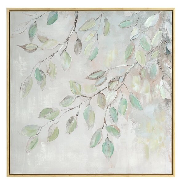 Dekorstudio Ručne maľovaný obraz na plátne s motívom zelených listov I 60x60cm - krémový
