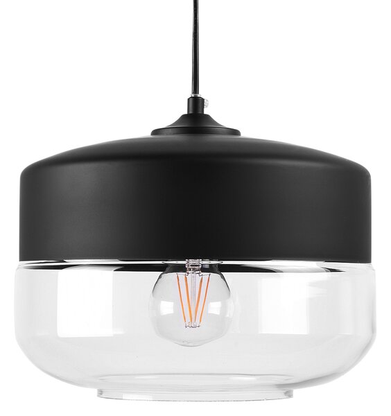 Závesná lampa čierna priehľadná sklenené tienidlo geometrický okrúhly tvar na strop moderný priemyselný štýl obývačka jedáleň