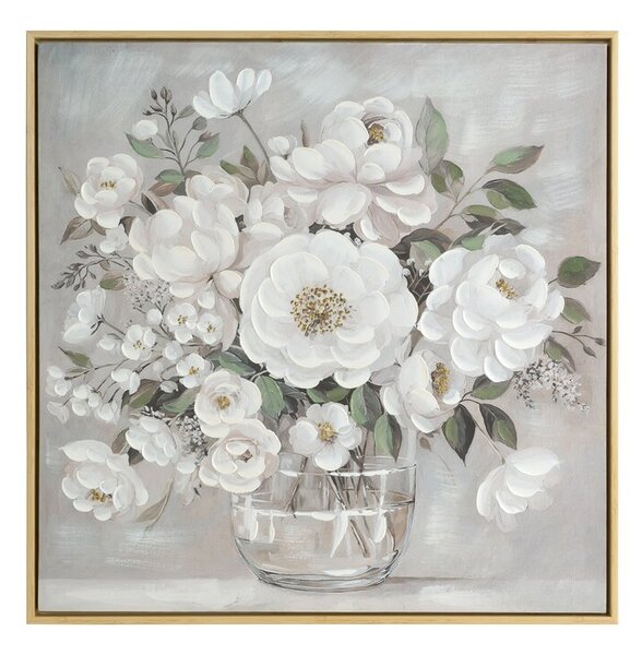 Dekorstudio Ručne maľovaný obraz na plátne s motívom kvetinového zátišia 60x60cm - krémový