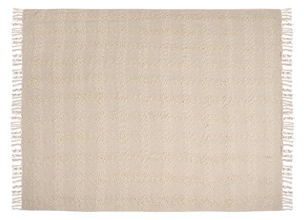 Deka krémová biela látka 150 x 200 cm pletená prikrývka na posteľ so strapcami