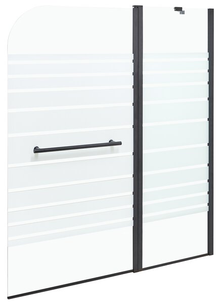 Sprchová zástena na vaňu s dvierkami čierna priehľadná matné tvrdené sklo hliník nehrdzavejúca oceľ 140 x 120 cm minimalistický dizajn