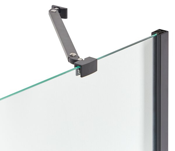 Sprchová zástena na vaňu s dvierkami čierna priehľadná matné tvrdené sklo hliník nehrdzavejúca oceľ 140 x 100 cm minimalistický dizajn