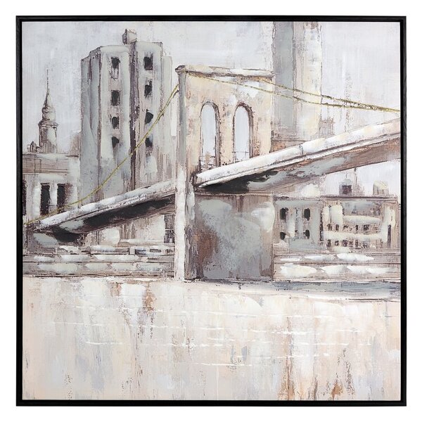 Dekorstudio Ručne maľovaný obraz na plátne s motívom Brooklynského mosta 80x80cm - krémový