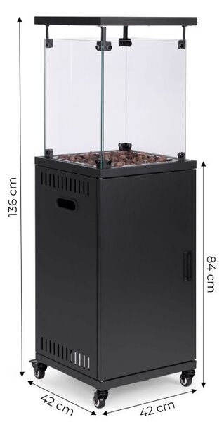 Plynový ohrievač, sálavý ohrievač, 13 kW sklenený ohrievač do záhrady, na terasu, reduktor, sopečné kamene