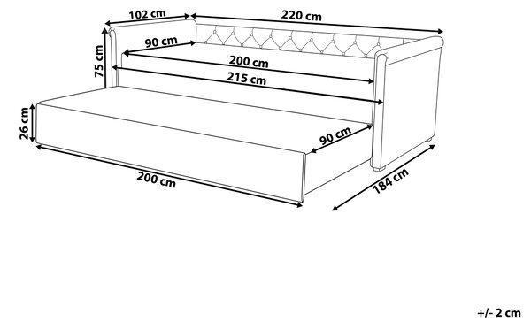 Rozkladacia posteľ svetlosivé látkové čalúnenie s gombíkmi 90 x 200 cm posteľ pre hostí detská izba