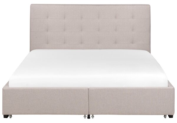 Posteľ s úložným priestorom svetlosivá látkové čalúnenie 160 x 200 cm vysoké prešívané čelo moderný štýl spálňa