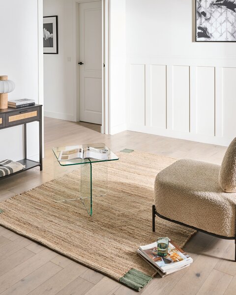 Koberec béžová zelená juta 160 x 230 cm obdĺžnikový pletený rustikálny štýl obývacia izba spálňa