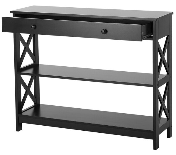 Konzolový stolík čierna MDF 80 x 100 x 30 cm 1 zásuvka 2 police úložný priestor moderný rustikálny štýl obývačka predsieň